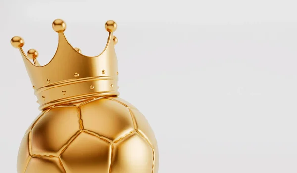 Золотой Футбольный Мяч Золотой Короне Концепция Победившей Команды Рендеринг — стоковое фото