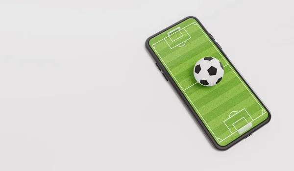 Concetto Calcio Online Pallone Calcio Uno Smartphone Con Campo Calcio — Foto Stock