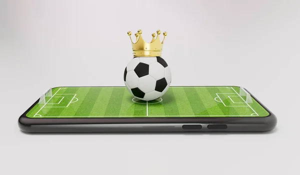 Smartphone com bola de futebol de futebol. jogo online ou fluxo de