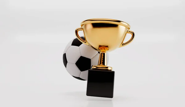 Goldene Siegertrophäe Und Fußball Fußballpreis Rendering — Stockfoto