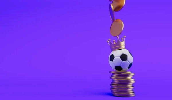 Pelota Fútbol Que Lleva Una Corona Con Una Pila Monedas — Foto de Stock