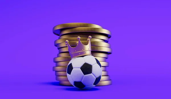 Soccer Ball Wearing Crown Stack Coins Sports Betting Finance Rendering — Stock Photo, Image