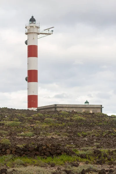 Desert Landscape Volcanic Rocks Lighthouse Storm Clouds Aabdes Tenerife Canary — 스톡 사진