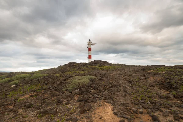 Desert Landscape Volcanic Rocks Lighthouse Storm Clouds Aabdes Tenerife Canary — Photo