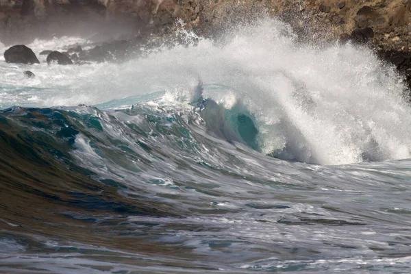 Wave Lot Foam Breaking Volcanic Black Sand Beach Atlantic Ocean — Photo