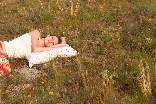 Beautiful woman sleep on the pillow — Stock Photo, Image