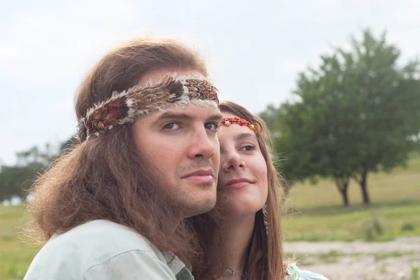 Portrait couple young hippie — Stock Photo, Image