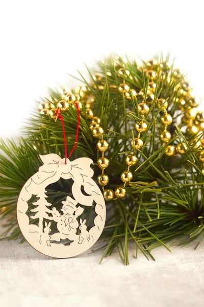 Wood carved toy ball with snowman — Stock Photo, Image