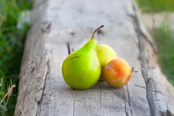 Fruits d'été poire, pomme et prune — Photo