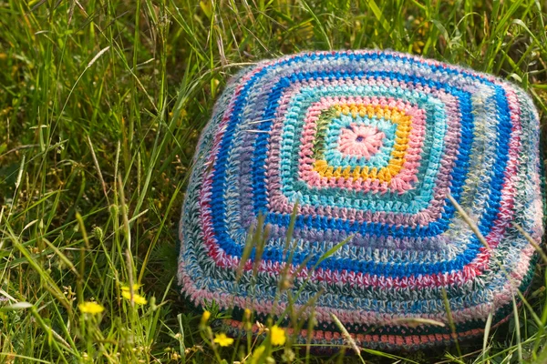 Bright colored crochet cushion — Stock Photo, Image