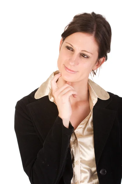 Attractive young adult business woman in thought — Stock Photo, Image