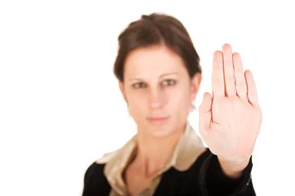 Young adult female motioning to stop — Stock Photo, Image