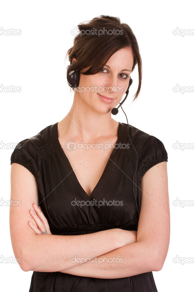 Young Caucasian female adult with headset