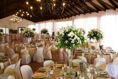 Indoors wedding reception venue with decor clipart