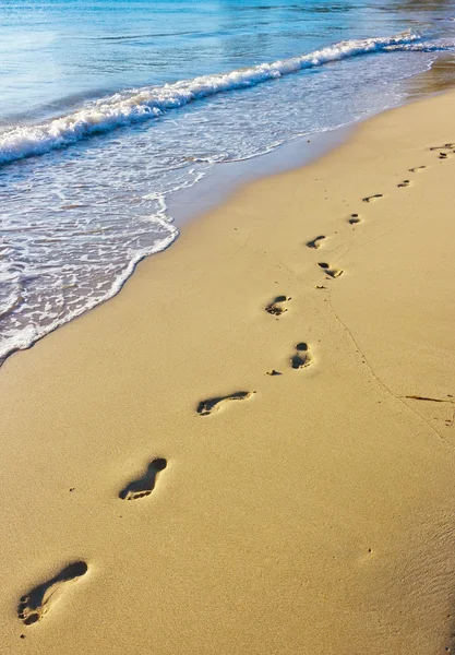 湿的沙子，夏威夷上的脚印 — 图库照片