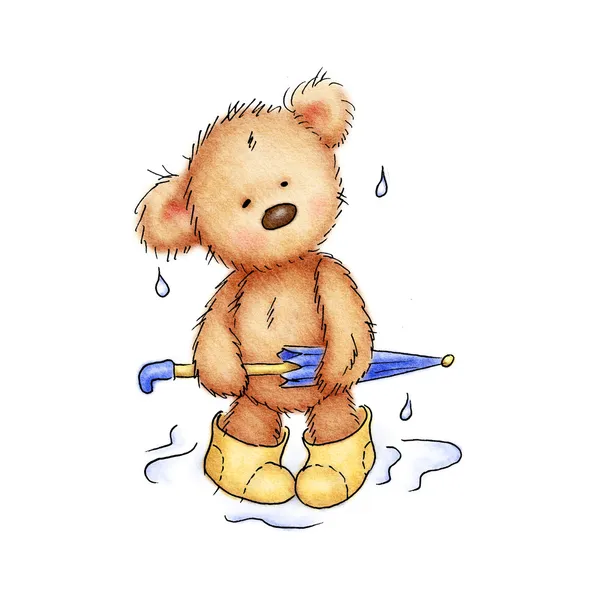 Teddybär mit Regenschirm — Stockfoto