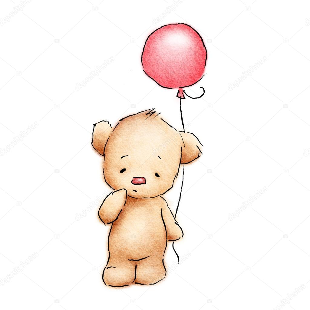 baby bear with red balloon