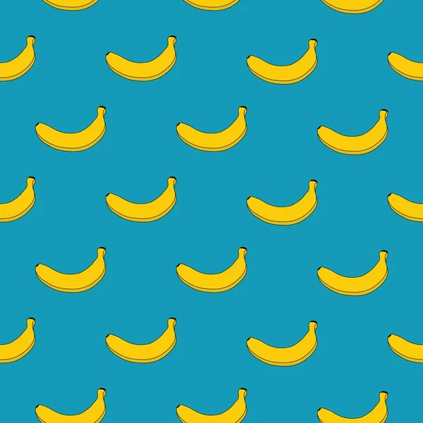 Nahtloses Muster aus gelben Bananen auf blauem Hintergrund. Vektor. Bananenprint. Exotische Illustration — Stockvektor