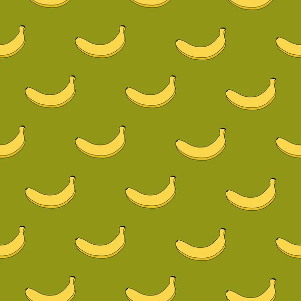 Nahtloses Muster aus gelben Bananen auf grünem Hintergrund. Vektor. Bananenprint. Exotische Illustration — Stockvektor