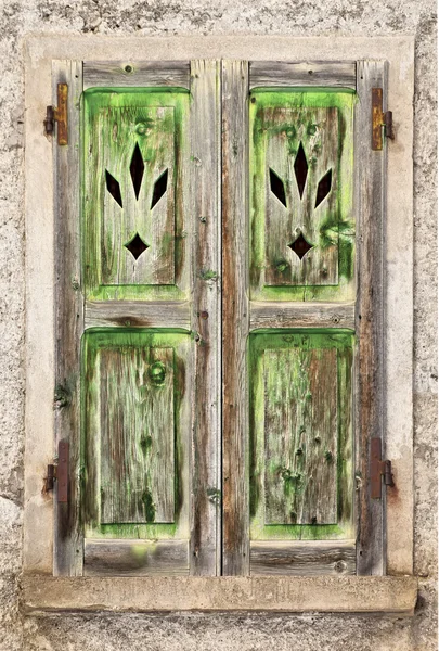 A Grungy old green wooden window — Stock Photo, Image