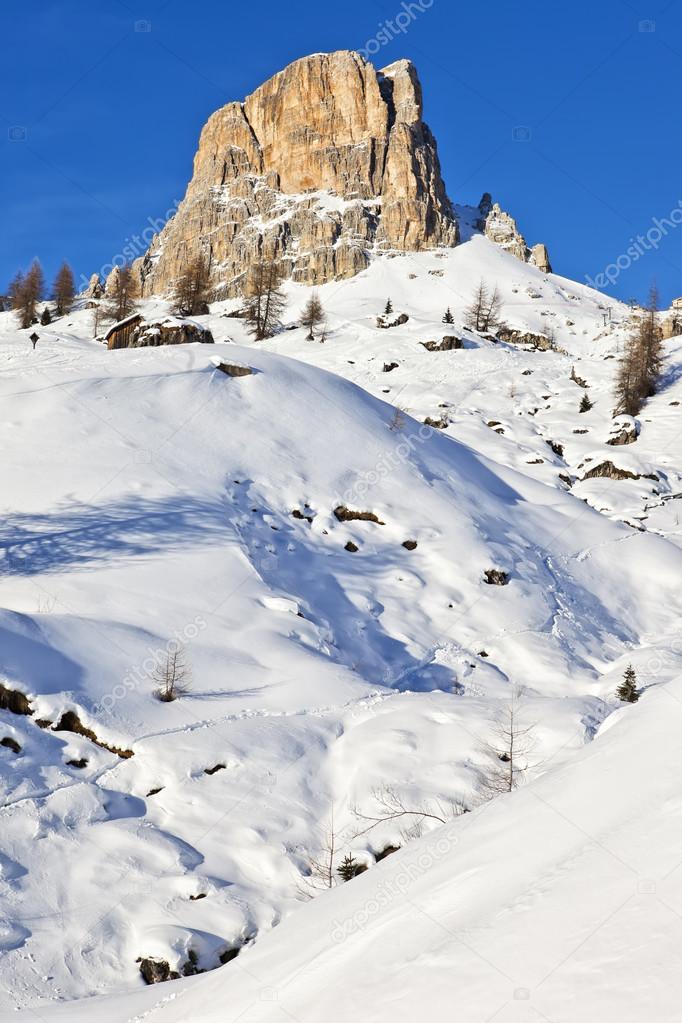 View of the Nuvolau at Giau pass at the Dolomite Alps