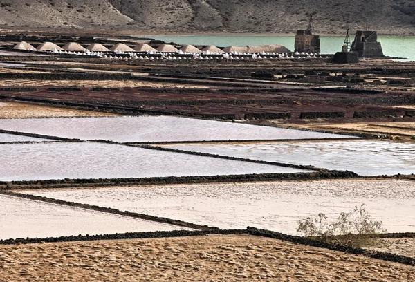 Refinaria de sal, Salinas de Janubio, Lanzarote, Ilhas Canárias — Fotografia de Stock