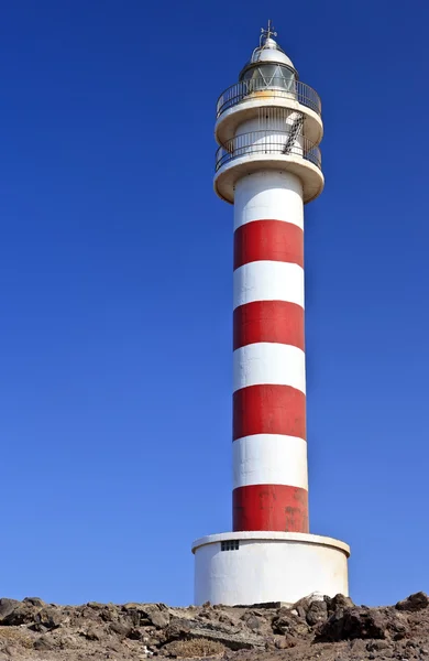 Faro rojo y blanco, Faro de Punta Sardina en Gran Canaria —  Fotos de Stock