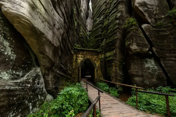 Porte Gothique Dans Réserve Naturelle Adrspach Teplice Rocks République Tchèque — Photo