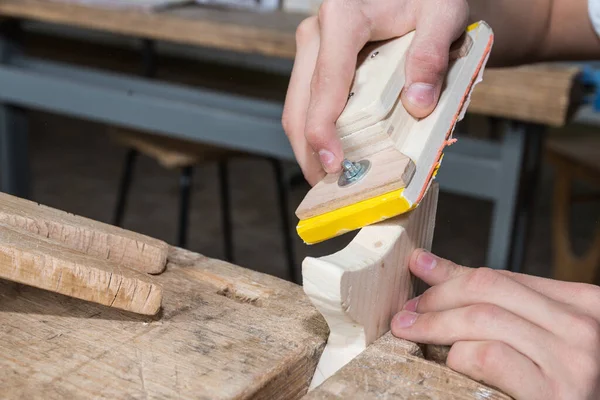 Fine Sanding Sandpaper Sanding Block Carpentry Workshop Woodworking — Stock Photo, Image