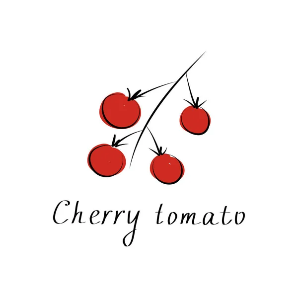 Signo de tomate rojo cereza. Ilustración plana vectorial. Logotipo vegetal — Vector de stock