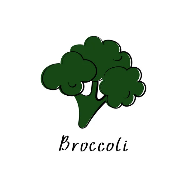 Illustration plate brocoli. Panneau de chou aux légumes. Vecteur dessin à la main icône de dessin animé — Image vectorielle