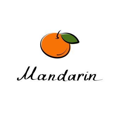 Mandarin vektör çizgi filmi düz çizim. Citrus mandalina, mandalina işareti. Meyve ve sebze logosu.