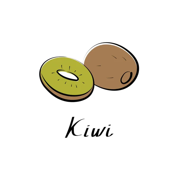 Kiwi Vector Cartoon Platte Illustratie Logo Voor Verse Groenten Fruit — Stockvector