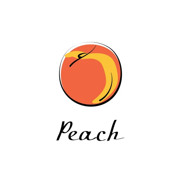 Peach Vector Cartoon Flat Illustration Fresh Fruit Vegetable Logo — Stock Vector