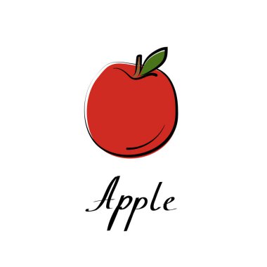 Apple vektör çizgi filmi düz çizim. Taze meyve ve sebze logosu..