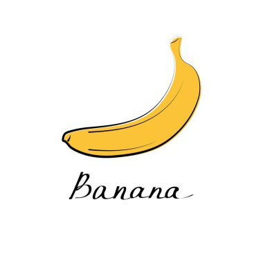 Muz vektör çizgi filmi düz çizim. Meyve ve sebze logosu.