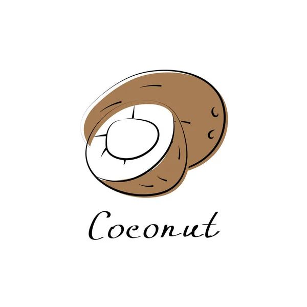 Desenho Animado Vetorial Coco Ilustração Plana Sinal Noz Coco Logotipo — Vetor de Stock
