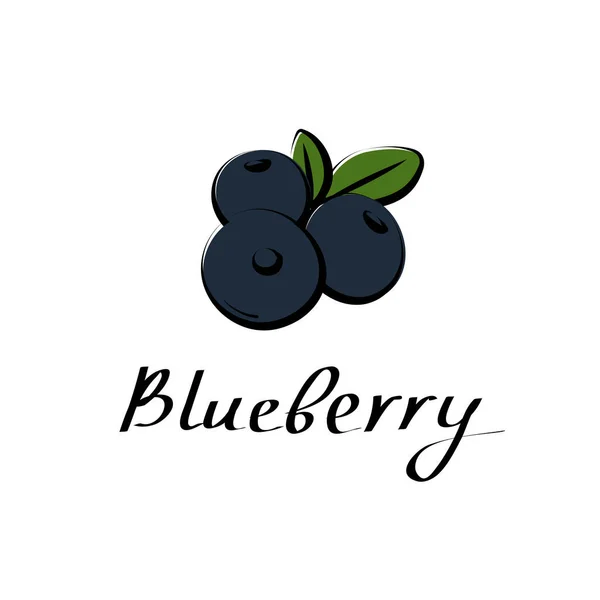 Blueberry vector cartoon ilustração plana. Baga de mirtilo whortleberry huckleberry hurtleberry sinal. Logotipo de fruta e legumes — Vetor de Stock