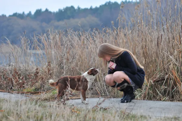 Menina com um cão — Fotografia de Stock