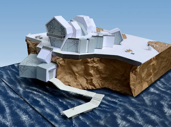 Model Dom na skale nad morzem — Zdjęcie stockowe