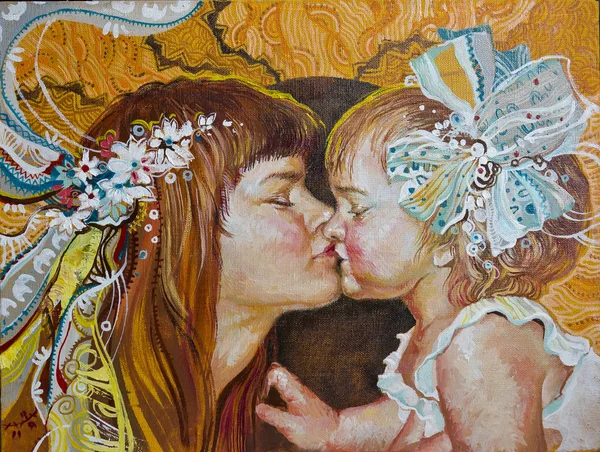 母亲和女儿的吻 — 图库照片