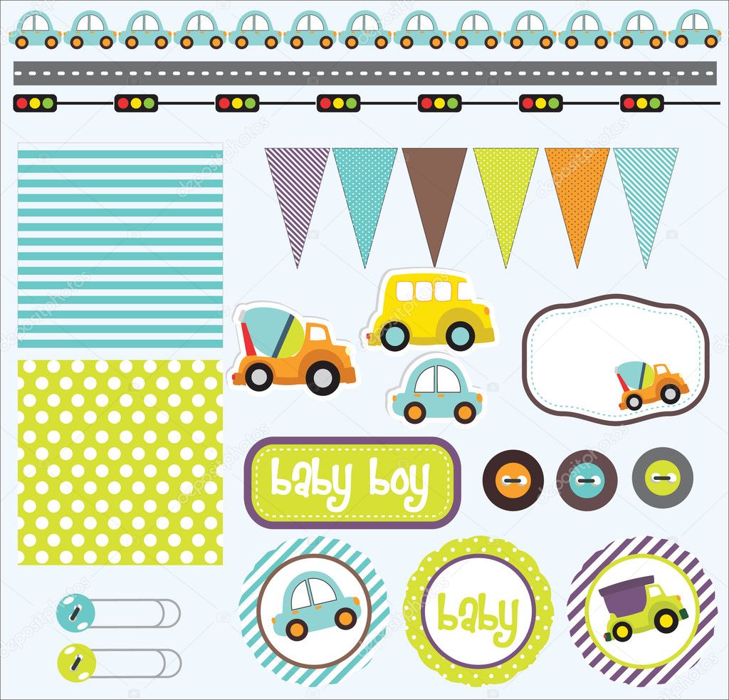 Baby boy scrapbook elements