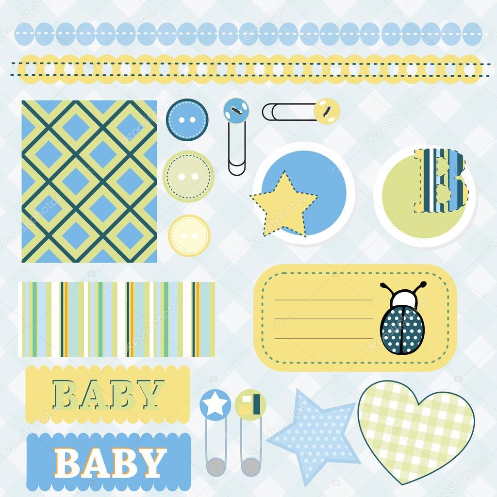 Baby boy scrapbook elements — Stock Vector © bojanabo 28007291