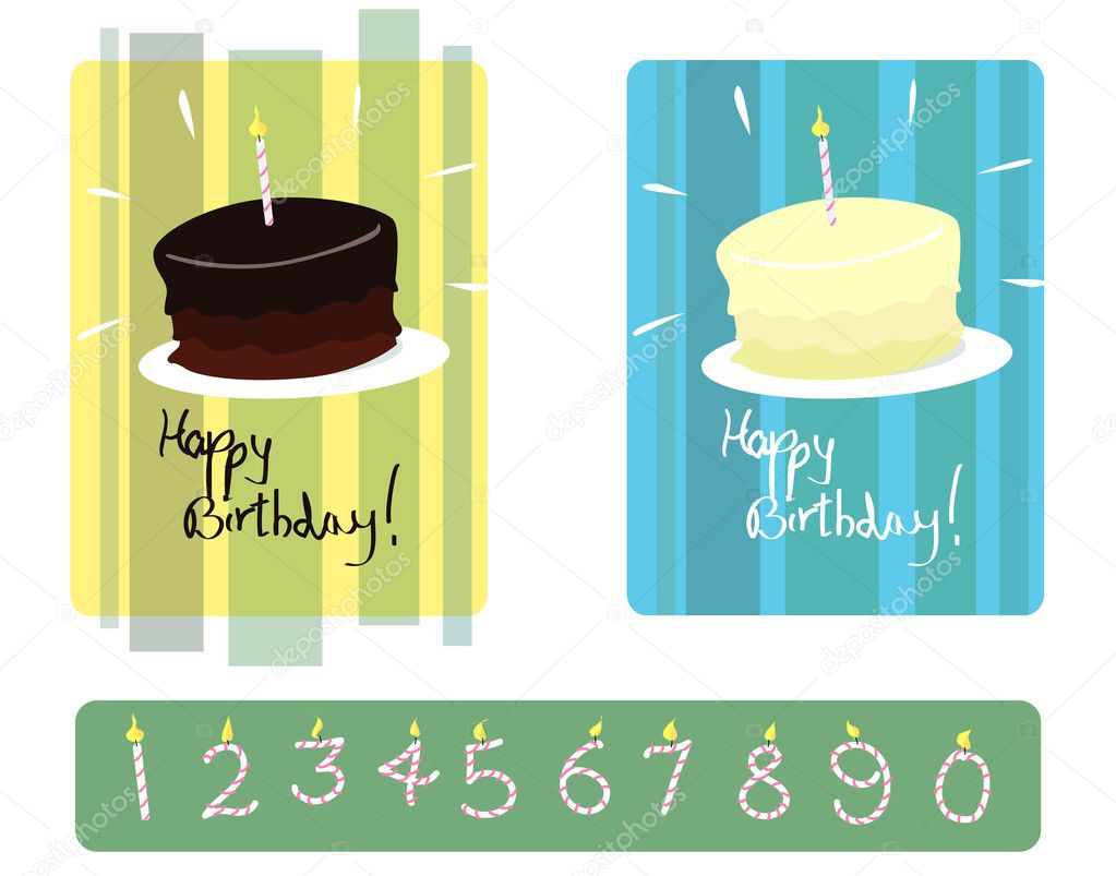 Set of Chocolate & Vanilla Birthday Cakes with Numbered Candles