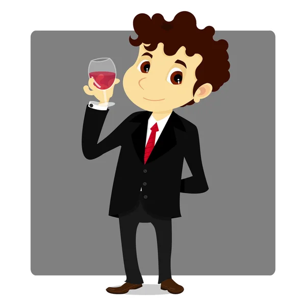 Hombre de negocios sosteniendo copa de vino — Vector de stock