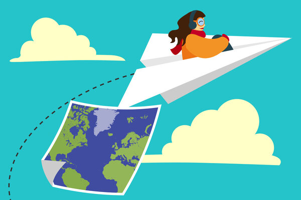 Girl Flying On Paper Plane