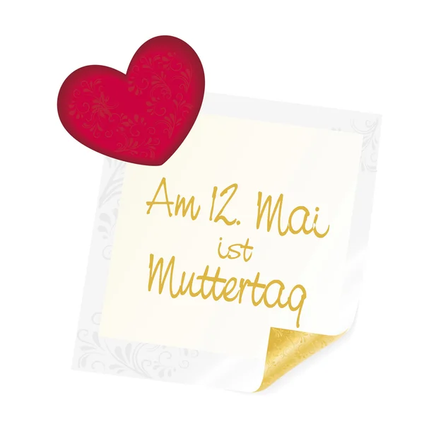 Coeur avec mémo "Muttertag " — Image vectorielle