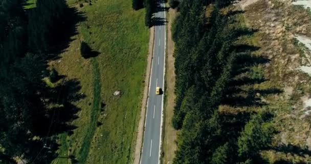 Aerial Shot Drone Oldschool Car Mountain Road Trip Forest Travel — Stock video