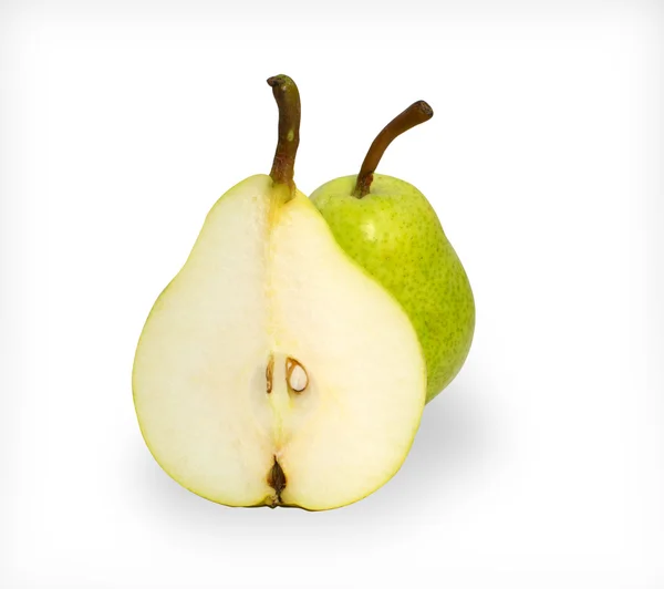 Two ripe green pears, cut in one — Stock Photo, Image