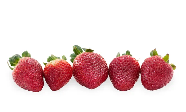 Five strawberries with leaves isolated — Stock Photo, Image